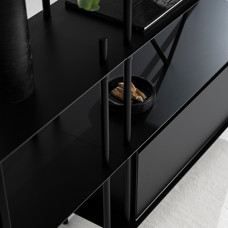 Czarny – regał modułowy mopanga wide 3 ze stali i MDF lakierowanego UV